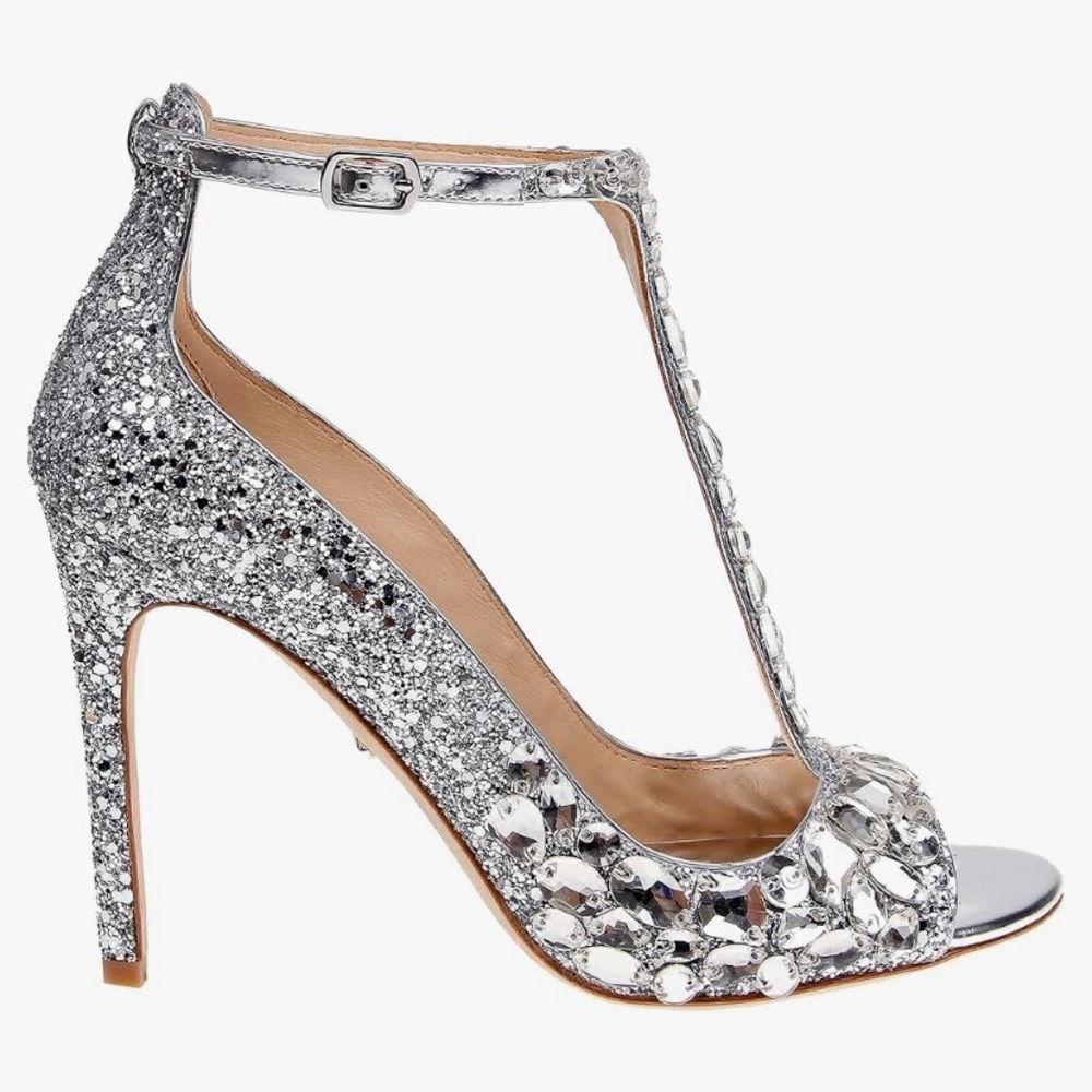 JEWEL BADGLEY MISCHKA • Conroy Metallic Glitter Evening Shoe • Silver